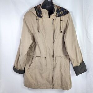 Y2K 90s Liz Claiborne Utility Chore Coat Women Small Neutral Jacket Liner Hooded